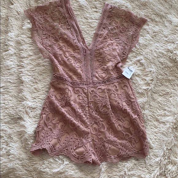Charlotte Russe Pants - Charlotte Russe Pink Nude Lacy Romper